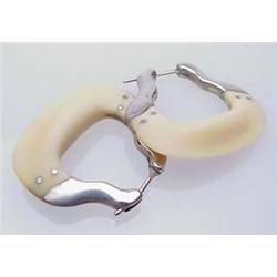 Ivory and sterling silver hoop earrings