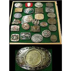 Collection of 25 belt buckles including one with 