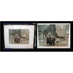 Framed page from a book of an etching "The Ice Ya