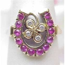 Lady's vintage diamond and ruby horseshoe ring 10