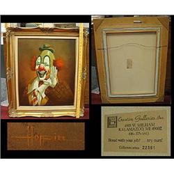 Beautifully framed oil painting of a Clown signed