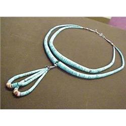 Turquoise, coral and sterling silver necklace 24"