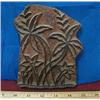 Image 1 : Vintage wood block stamp with a palm tree design.