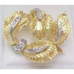 18kt yellow gold circle leaf motif brooch 11.3gr 