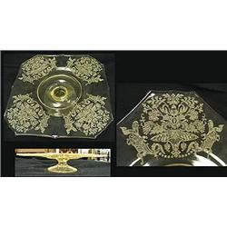 Large Paden City yellow glass cake plate in the "