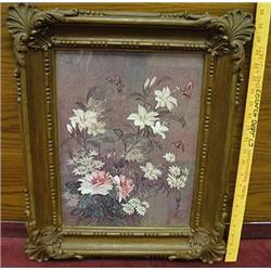 Framed print in an ornate plastic frame.  Measure