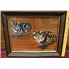 Image 1 : Small framed painting of two cats under glass.  F