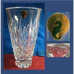 Waterford cut crystal vase standing 8" tall, sign