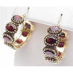 14kt yellow gold garnet hoop earrings 15.8gr