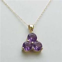 14kt yellow gold three stone amethyst pendant