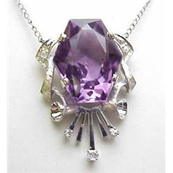 Vintage 14kt white gold amethyst and diamond pend