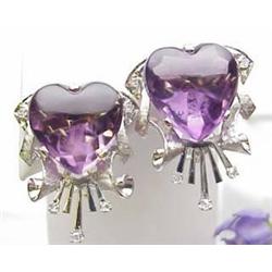 Vintage 14kt white gold amethyst and diamond earr
