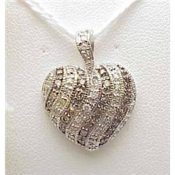 14kt white gold heart pendant with white and cham