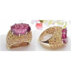 Lady s 18kr yellow gold rubilite 13.55Ct and yell