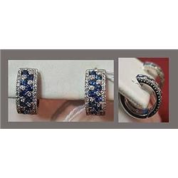 14kt white gold diamond and sapphire hoop earring