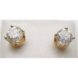 Diamond stud earrings 1Ctw 14kt yellow gold