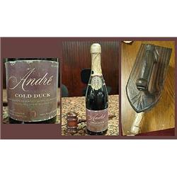 Andre Cold Duck bottle in a wooden holder