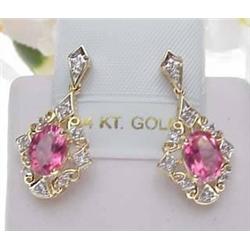 14kt yellow gold dangle earrings with 3Ctw pink s