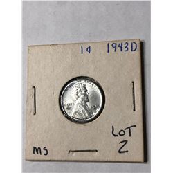 1943 D WWII Steel War Penny in MS Grade Nice US Cent