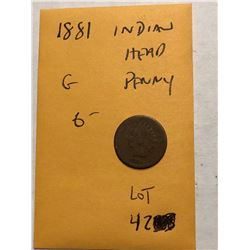 1881 Indian Head Penny Good Grade Nice Early US Coin