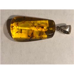 Large Beautiful Amber Pendant Filled with Insects and Plants 6.5 Total Grams Sterling Silver Clasp