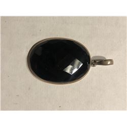 Large Diamond Cut Black ONYX and Sterling Silver Pendant Total Weight is 13.4 Grams Beautiful