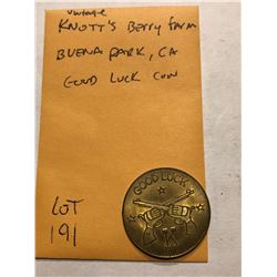 Vintage Knotts Berry Farm Good Luck Coin Buena Vista California