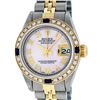 Image 1 : Rolex Ladies 2 Tone Pink Mother Of Pearl Roman & Sapphire Datejust Wristwatch