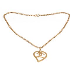 Chanel Gold Chain Link CC Heart Drop Pendant Vintage Necklace 95P