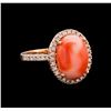 5.66 ctw Coral and Diamond Ring - 14KT Rose Gold