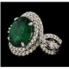 4.54 ctw Emerald and Diamond Ring - 14KT White Gold