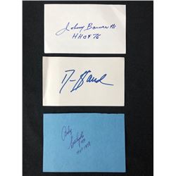 SIGNED INDEX CARDS (JOHNNY BOWER/ DENNIS SAVARD/ ANDY BATHGATE)