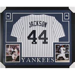 Reggie Jackson Signed New York Yankees 35x43 Custom Framed Jersey (JSA COA)