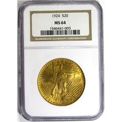 1924 $20 ST GAUDENS GOLD NGC MS 64