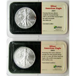 2-.999 AMERCICAN SILVER EAGLES 2001 & '03