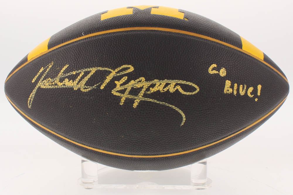 Jabrill Peppers Signed Michigan Wolverines Logo Football Inscribed Go Blue Jsa Coa