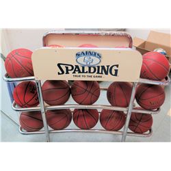 Qty 15 Spaulding NFHSU Basketballs in Metal Rack (RM-Gym)