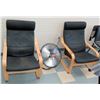 Image 1 : Qty 2 Wooden Lounge Chairs w/ Black Cushions (RM-Music)