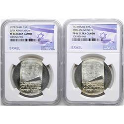 Lot of (2) 1971 Israel 10 Lirot Let My People Go Silver Coins NGC PF67