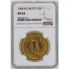 Image 1 : 1908 No Motto $20 St. Gaudens Double Eagle Gold Coin NGC MS63