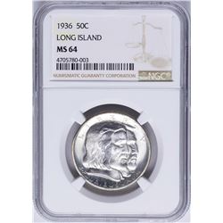 1936 Long Island Tercentenary Commemorative Half Dollar Coin NGC MS64