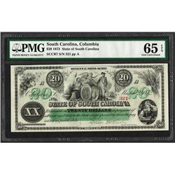 1872 $20 State of South Carolina Revenue Bond Obsolete Note PMG Gem Uncirculated
