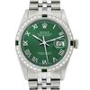 Image 1 : Rolex Mens Stainless Steel Green Roman Diamond & Emerald Datejust Wristwatch
