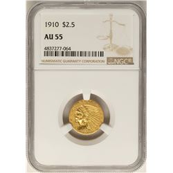 1910 $2 1/2 Indian Head Quarter Eagle Gold Coin AU55
