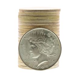 Roll of (20) Brilliant Uncirculated 1923 $1 Peace Silver Dollar Coins