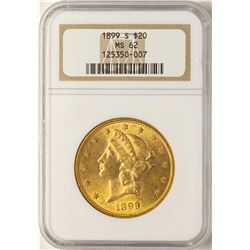 1899-S $20 Liberty Head Double Eagle Gold Coin NGC MS62