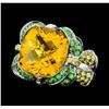 Image 1 : 8.75 ctw Citrine, Tsavorite and Lemon Quartz Ring - 18KT White Gold