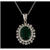 Image 2 : 5.14 ctw Emerald and Diamond Pendant With Chain - 14KT White Gold