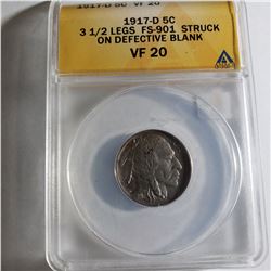 1917-D 3 1/2 Leg Buffalo Double Errors