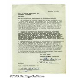 Cecil B. DeMille Signed Contract. A one-page cont